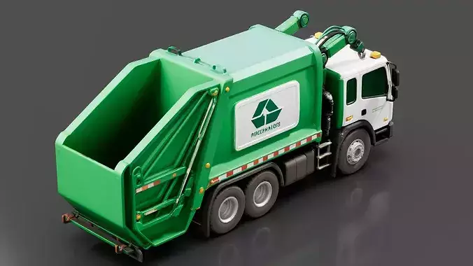 Side Loader Garbage Truck Low-poly 3D model 4