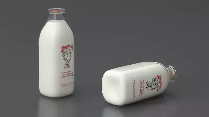 Broguieres Vintage Glass Milk Bottle 3D model 2