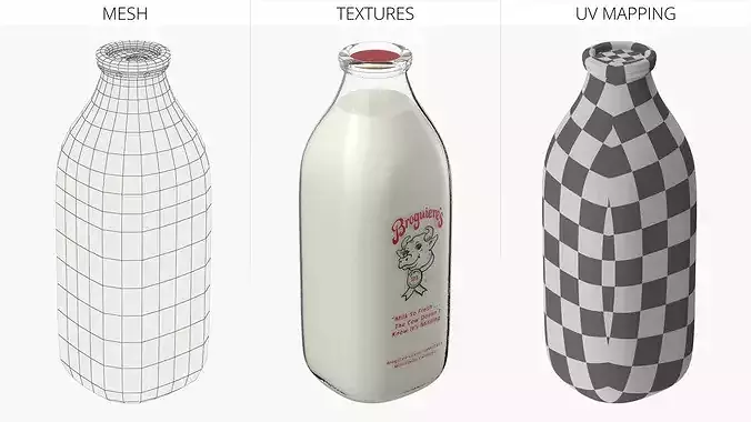 Broguieres Vintage Glass Milk Bottle 3D model 6