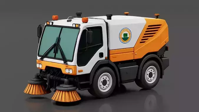 Street Sweeper Truck Low-poly 3D model 2