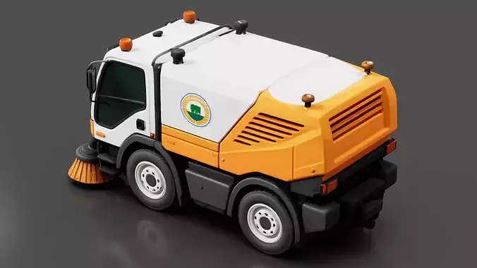 Street Sweeper Truck Low-poly 3D model 3