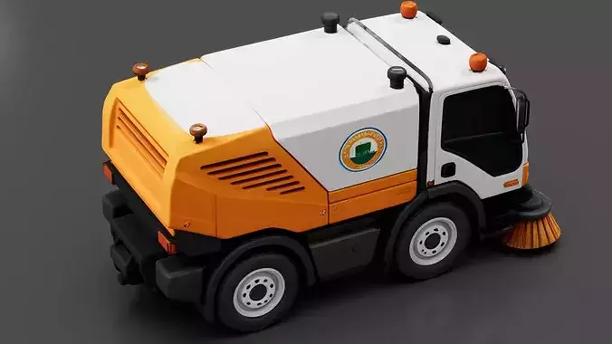 Street Sweeper Truck Low-poly 3D model 4