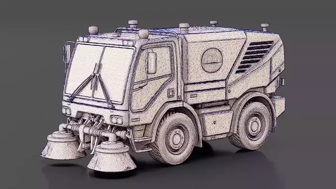 Street Sweeper Truck Low-poly 3D model 7