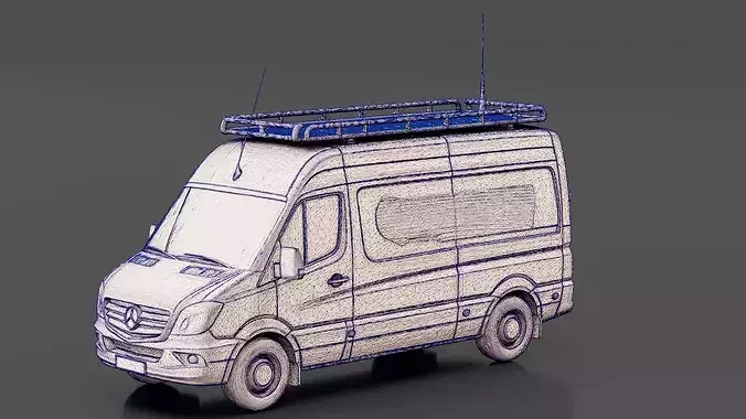 Telecom Service Van Low-poly 3D model 7