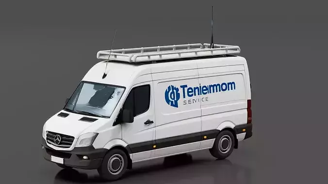 Telecom Service Van Low-poly 3D model 2