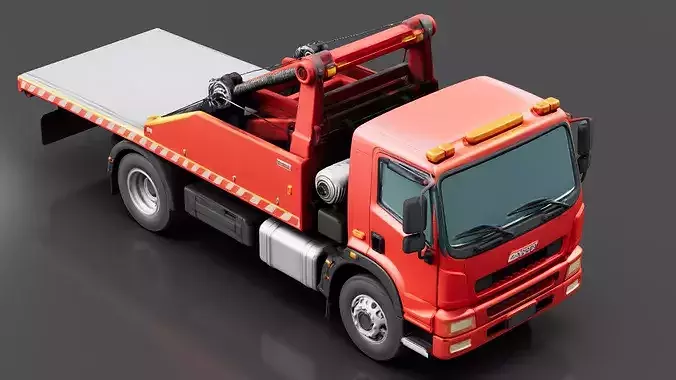 Tow Truck Flatbed Low-poly 3D model 5