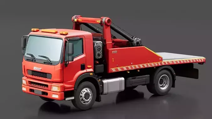 Tow Truck Flatbed Low-poly 3D model 2