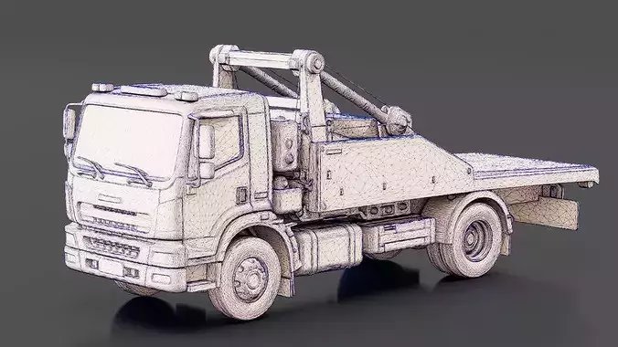 Tow Truck Flatbed Low-poly 3D model 7
