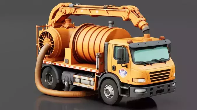 Vacuum Sewer Truck Low-poly 3D model 2