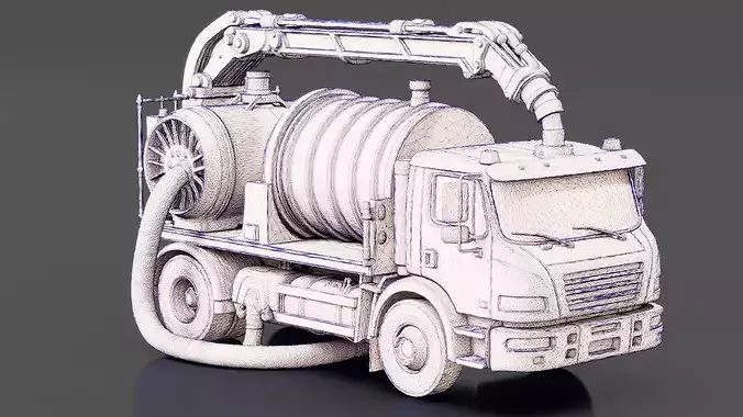 Vacuum Sewer Truck Low-poly 3D model 7