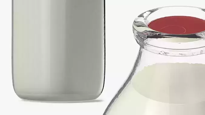 Vintage Glass Bottle Filled With Milk 3D model 4