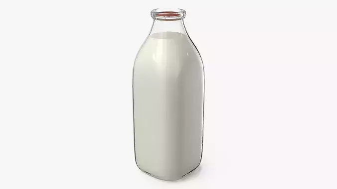 Vintage Glass Bottle Filled With Milk 3D model