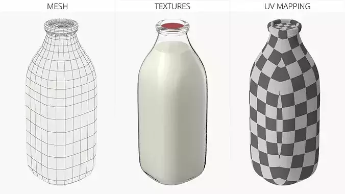 Vintage Glass Bottle Filled With Milk 3D model 6