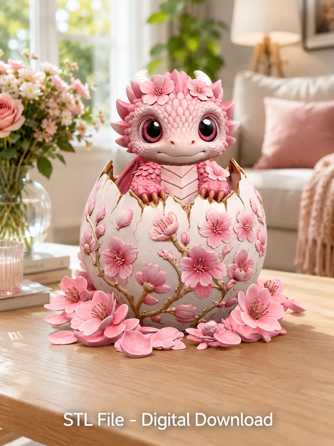 Cherry Blossom Baby Dragon in Egg STL File for 3D Print 3D print model