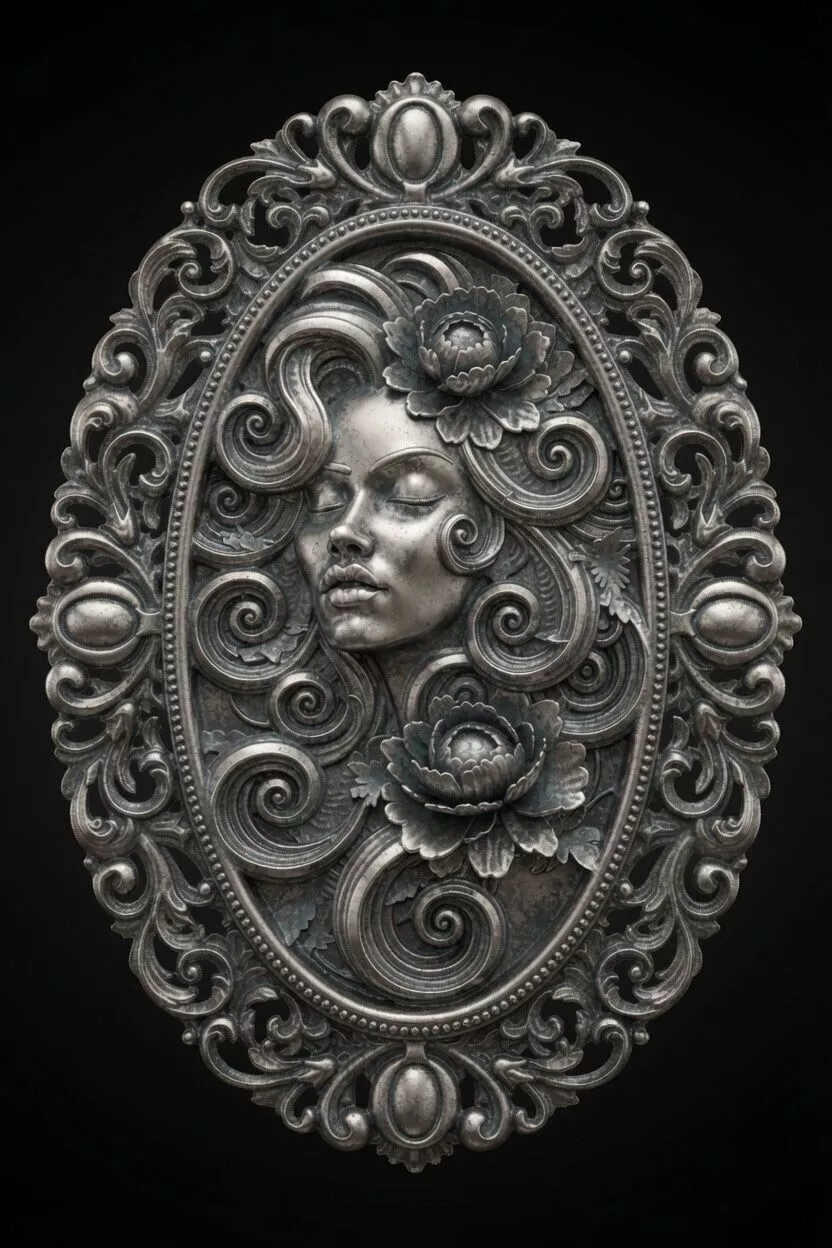 Baroque Lady Cameo Jewelry Component STL Art Nouveau Relief 3D print model