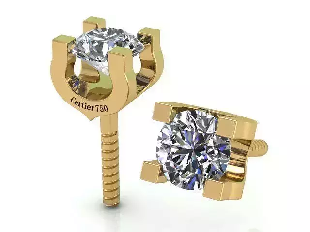 Earrings pair of diamond stud in rose gold 3D print model