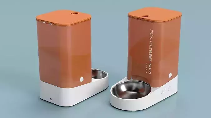 Automatic Pet Food Dispenser Orange 3D model 2