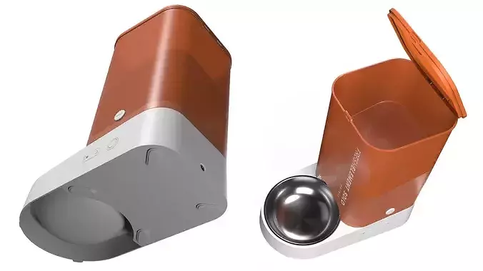 Automatic Pet Food Dispenser Orange 3D model 4