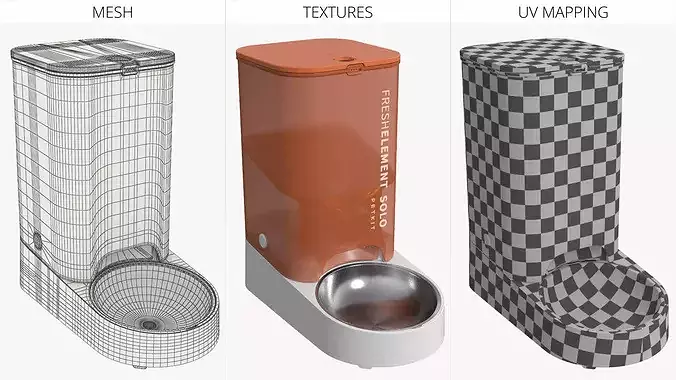 Automatic Pet Food Dispenser Orange 3D model 5