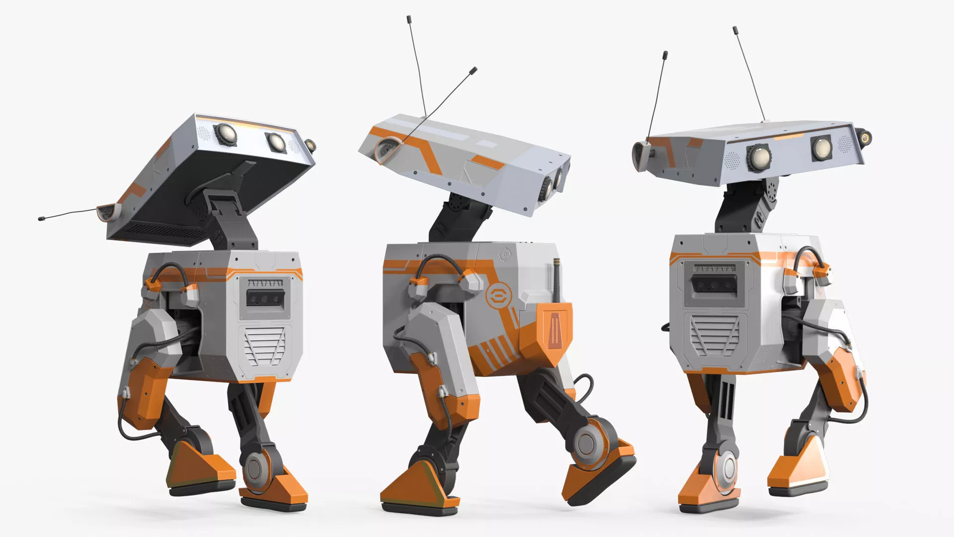 Sensor-Equipped Assistant Robot White Orange Rigged 3D model