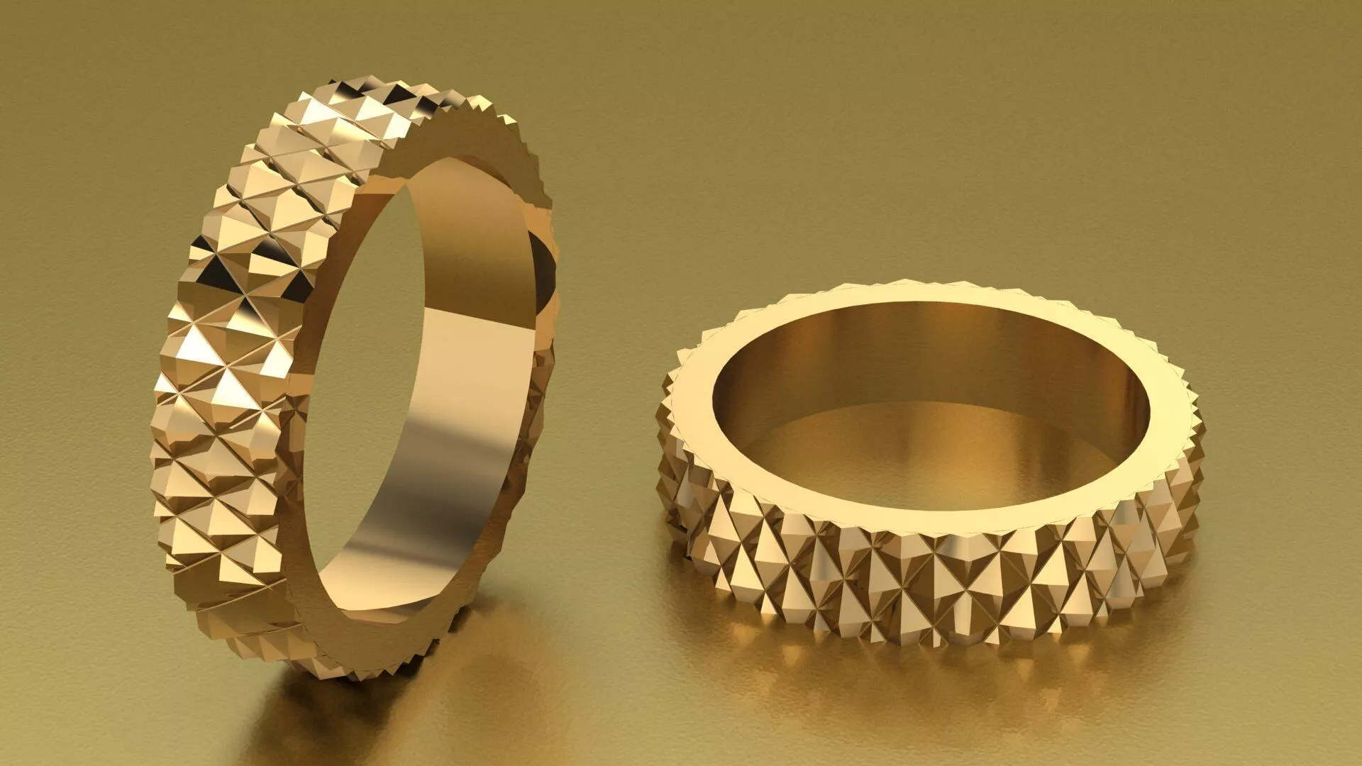 Diamond Cut Pyramid Texture Gold Wedding Band Ring 3D print model