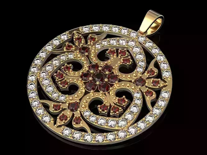 Pendant gold with diamonds and rubies
