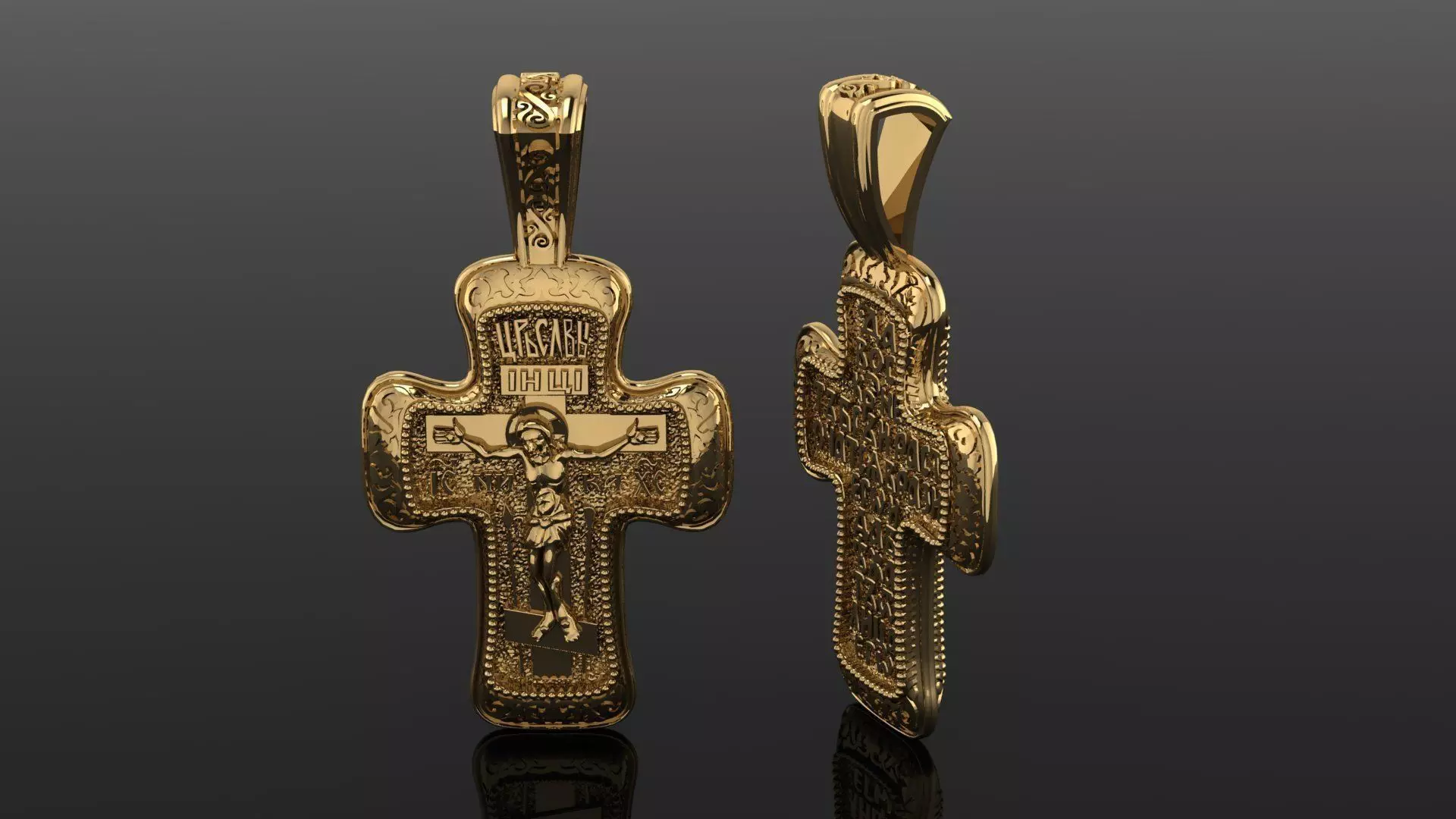 Cross two gold pendants 3D print model_0