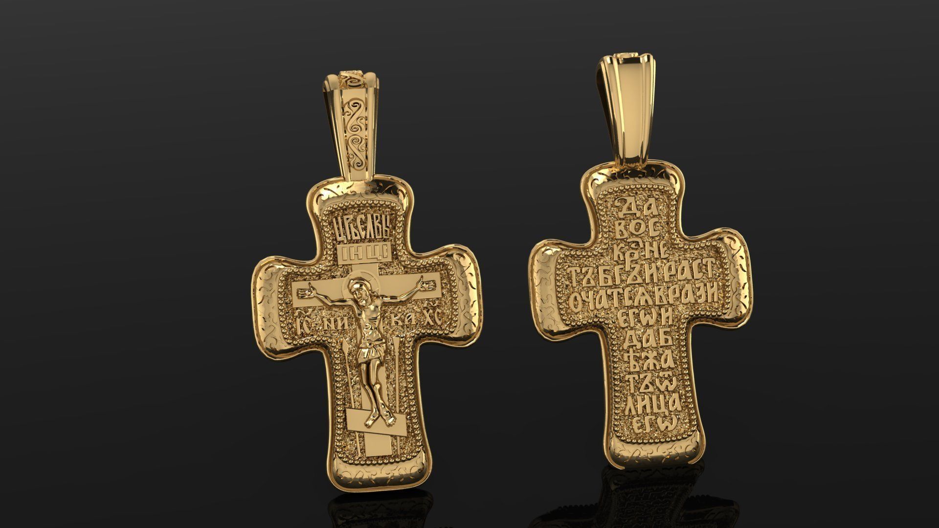 Cross two gold pendants 3D print model_1