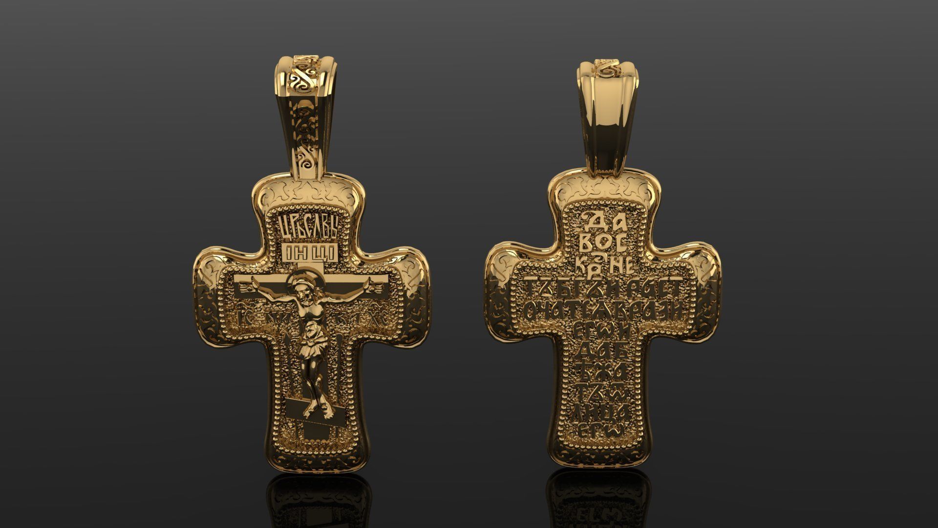 Cross two gold pendants 3D print model_2