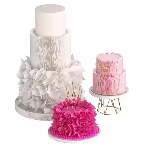 Wafer Paper Cakes Set for Wedding and Birthday 3D model 2