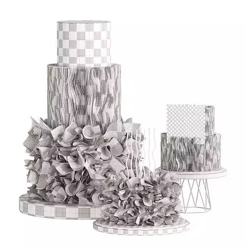 Wafer Paper Cakes Set for Wedding and Birthday 3D model 3