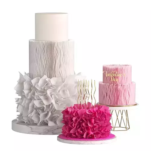 Wafer Paper Cakes Set for Wedding and Birthday 3D model