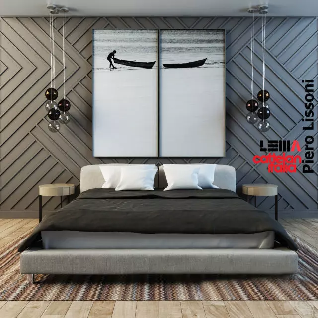 Bedroom Set with two paintings on wall Free 3D model