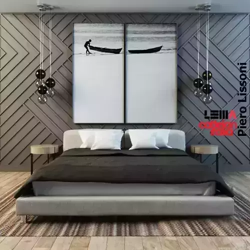 Bedroom Set with two paintings on wall Free 3D model