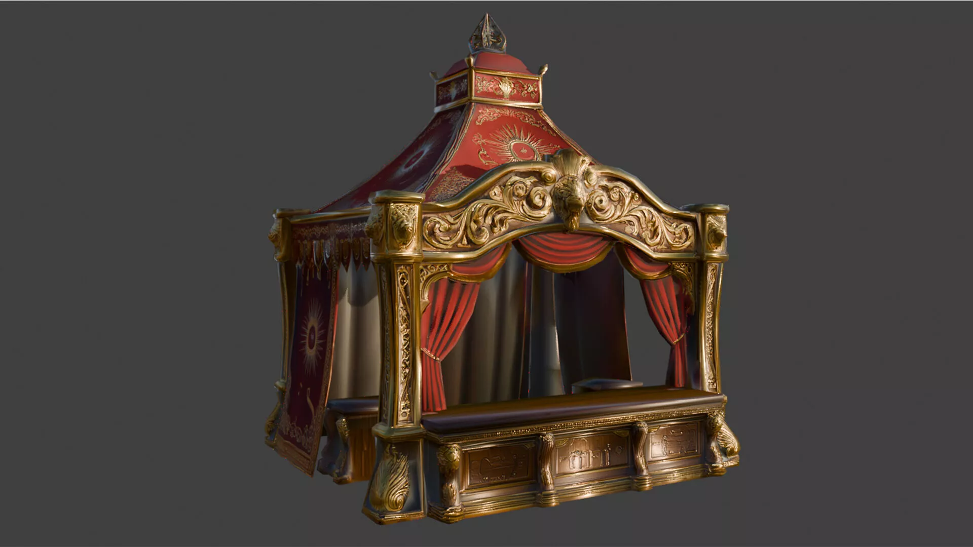 Cartoon Fantasy Red Gold Market Stall Low-poly 3D model