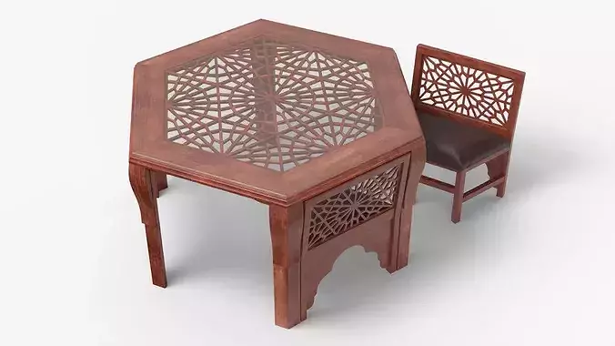 Oriental Arabesque Carved Mahogany Furniture 3D model 2