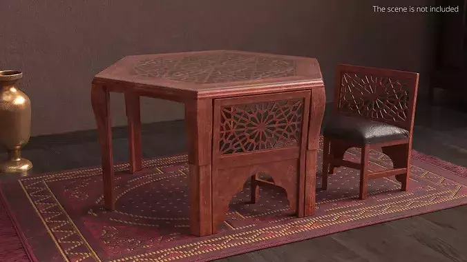 Oriental Arabesque Carved Mahogany Furniture 3D model 3