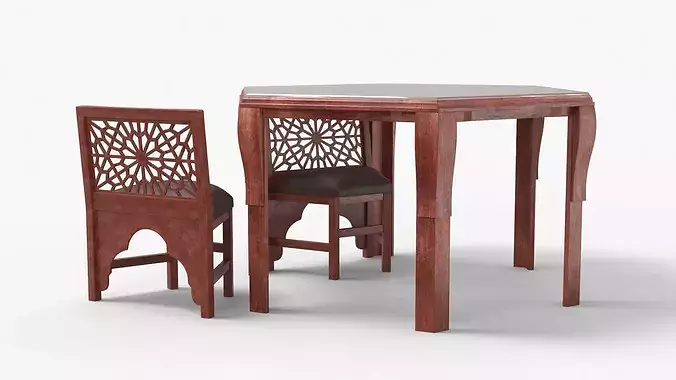 Oriental Arabesque Carved Mahogany Furniture 3D model 4