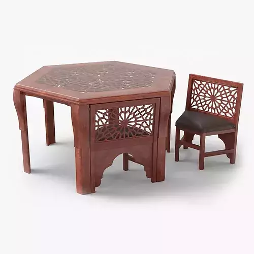 Oriental Arabesque Carved Mahogany Furniture 3D model