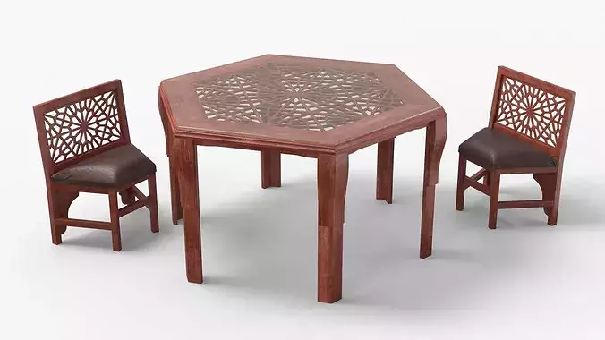 Oriental Arabesque Carved Mahogany Furniture 3D model 5