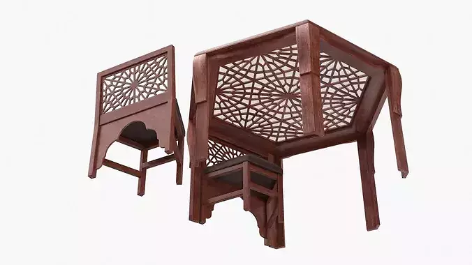 Oriental Arabesque Carved Mahogany Furniture 3D model 6