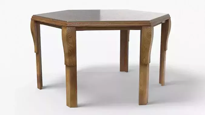 Oriental Wood Geometric Carved Table with Glass Overlay 3D model 3