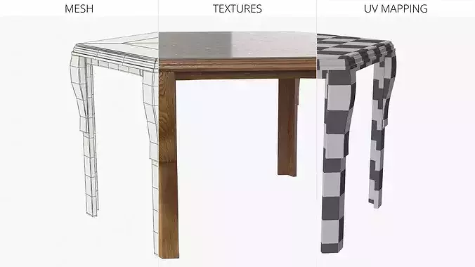 Oriental Wood Geometric Carved Table with Glass Overlay 3D model 7