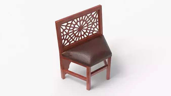 Oriental Wooden Chair with Upholstered Seat Mahogany 3D model 3