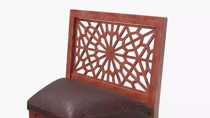 Oriental Wooden Chair with Upholstered Seat Mahogany 3D model 4