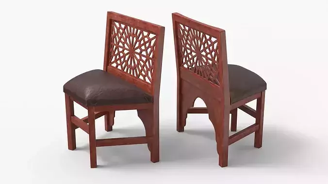 Oriental Wooden Chair with Upholstered Seat Mahogany 3D model