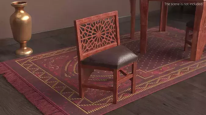 Oriental Wooden Chair with Upholstered Seat Mahogany 3D model 2
