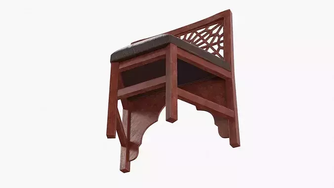 Oriental Wooden Chair with Upholstered Seat Mahogany 3D model 5
