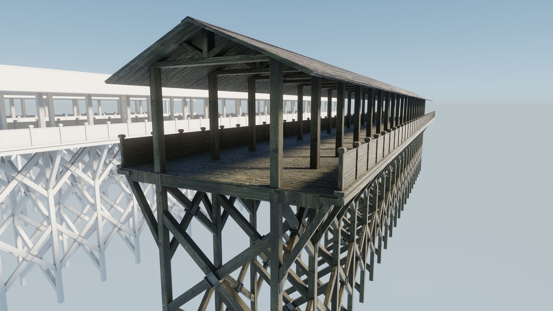 Flat Wooden Bridge - With Game-Ready Version Low-poly 3D model_1