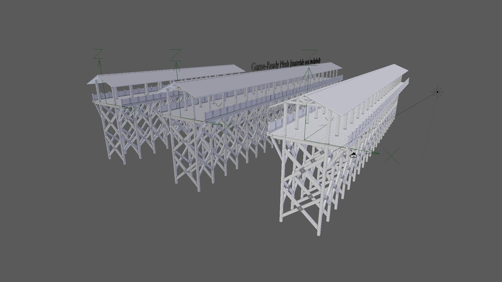 Flat Wooden Bridge - With Game-Ready Version Low-poly 3D model_5